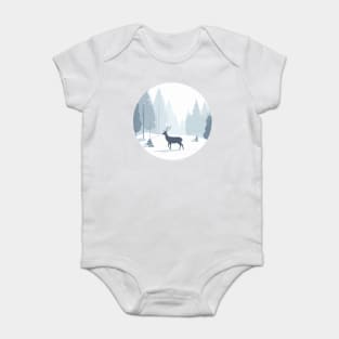 Snowy Lone Deer Christmas Winter Snow Forest Landscape Baby Bodysuit